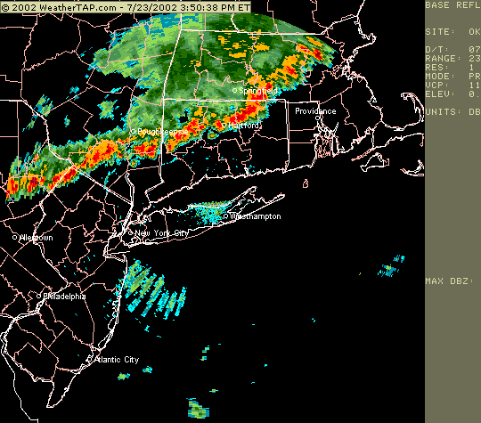 A line of thunderstorms moving through Northern CT